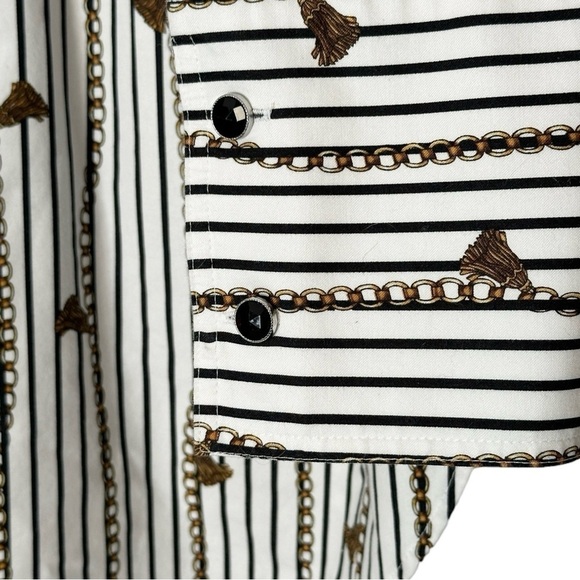 Chico’s No Iron Blouse Size XL White Chain Tassel Stripe Print Popover Top - Picture 6 of 10
